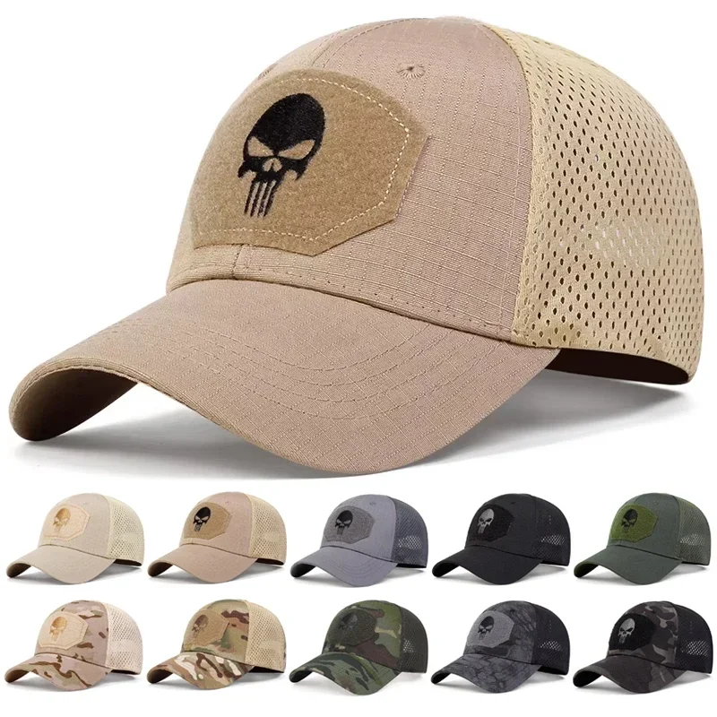 قبعة بيسبول مطرزة على شكل جمجمة للجنسين - قبعة أبي قابلة للتعديل لربيع وصيف، قبعة شبكية كاجوال واقية من الشمس في الهواء الطلق