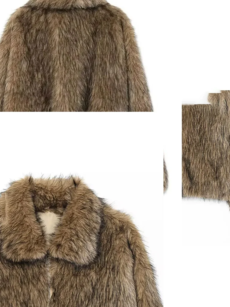 

HH женское модное зимнее короткое пальто с длинными рукавами и лацканами на молнии из искусственного меха женское свободное удобное пальто в уличном стиле