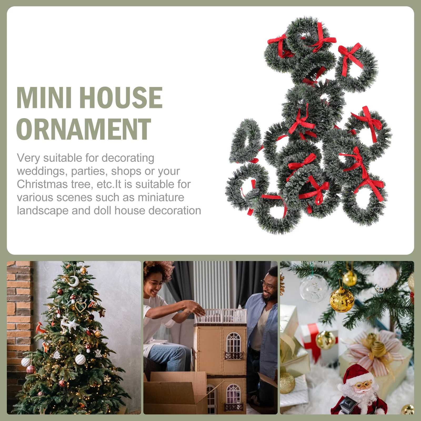 

20 pcs Christmas Wreath Mini Plastic Garland Assorted Colors Lifelike Iron Garland Decorations For Mini House Ornament Miniature