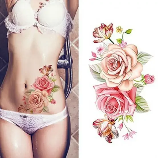 Tattoo Sticker Women's Body Art Waterproof Peony Flower Arm Leg Back Temporary