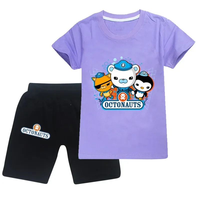 الصيف Octonauts طباعة الأطفال تي شيرت دعوى قصيرة الأكمام السراويل 2 قطعة ملابس رياضية للأطفال بنين بنات القطن ملابس كاجوال
