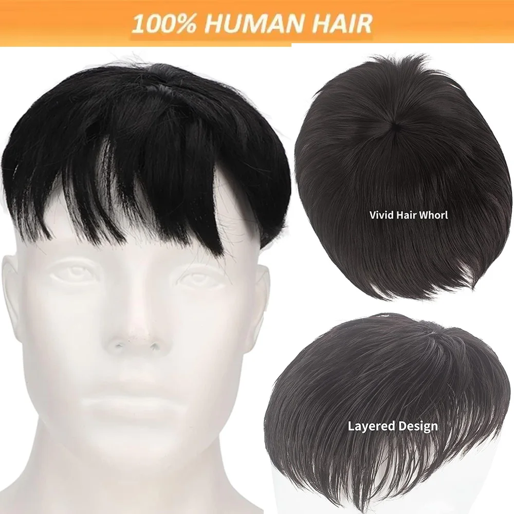 

Натуральные 100% человеческие волосы для мужчин, заколки из человеческих волос, мужской топпер для коротких волос, невидимые наращивания для мягкого выпадения волос