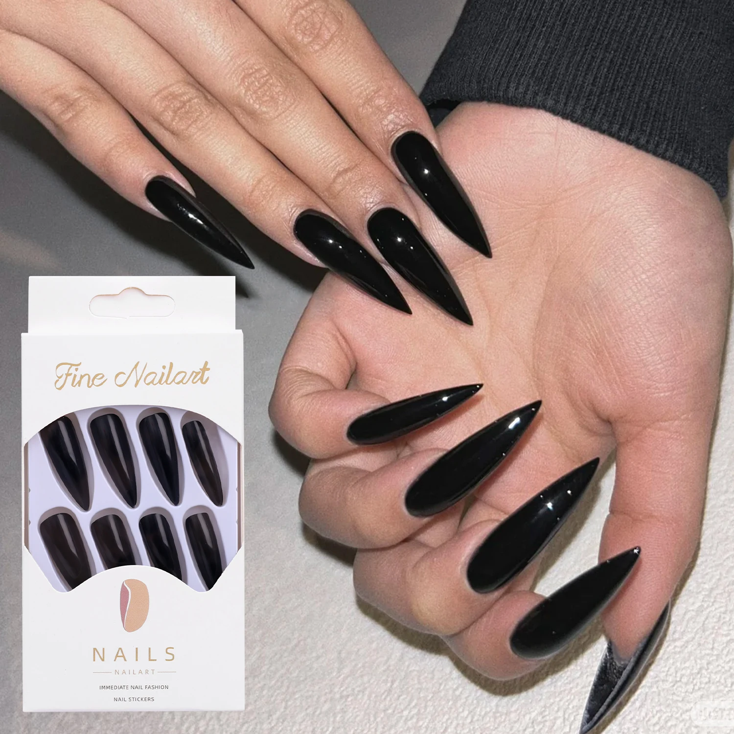 Natural Fake Nails Solid Color False Nail Tips Full Coverage Glossy Black Acrylic False Nails Tips DIY Manicure Extension Tools