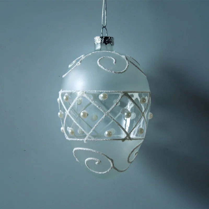 

12 шт./упак. 7*11 см в форме яйца серебряный рисунок прозрачный стеклянный подвесной светильник из дутого стекла Рождественское украшение орнамент