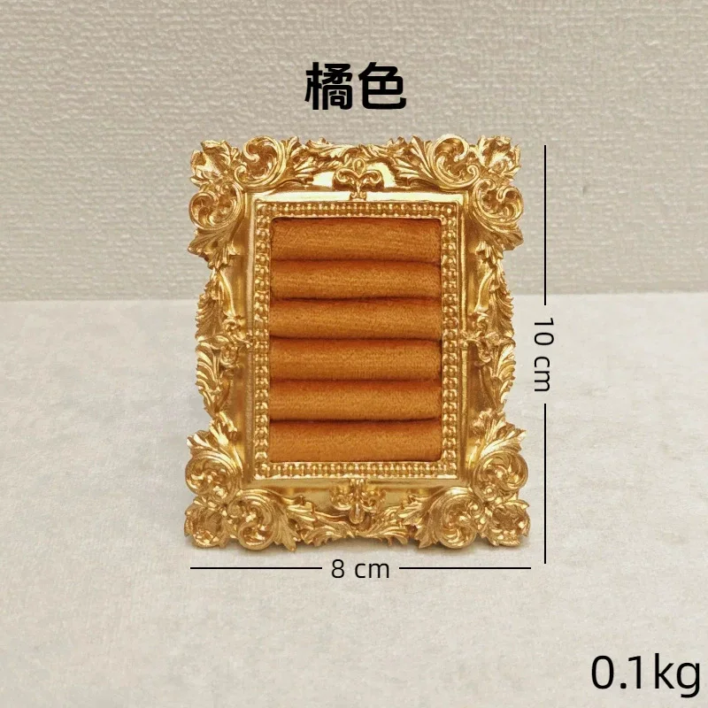 

Vintage Golden Border Ring Display Stand Jewelry Business Exhibition showcase Rack Ear Stud organizer Tray 10*8cm