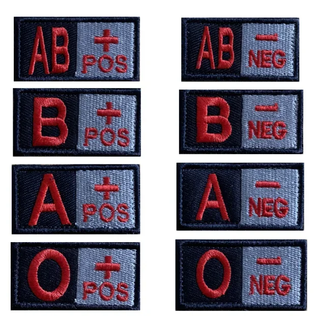 Black White Blood Types Embroidery Patch A+ B- O Positive Negative Blood Sign Hook&loop Label Stickers for Military Uniforms DIY