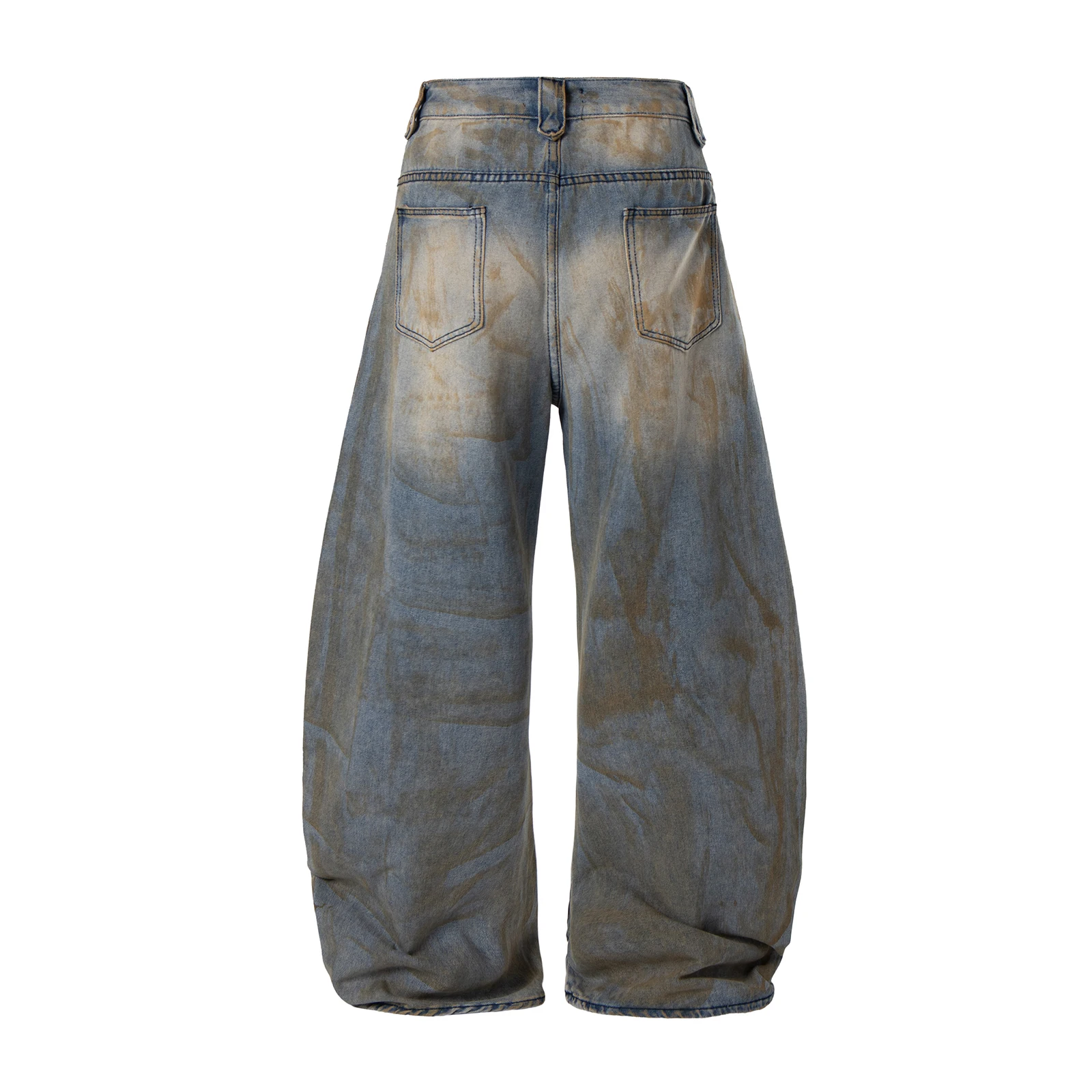 Men's Distressed Ripped Baggy Vintage Jeans Y2k Streetwear Washed Destroyed Denim Pants Hip Hop Heavy Hole Wide Leg Curved Jean