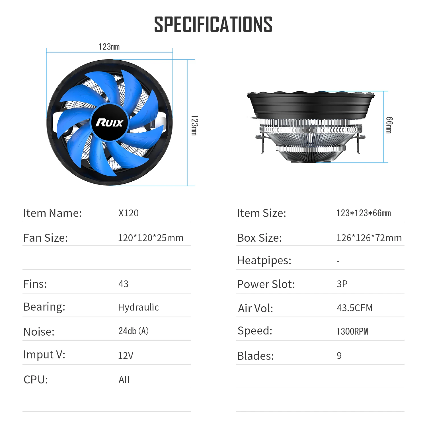 Kipas Pendingin CPU Ruix X120 Dengan 9 Bilah Intel LGA 1155 1700 1200 1151 AMD AM3 AM4 Kipas Radiator PC 120mm Prosesor CPU