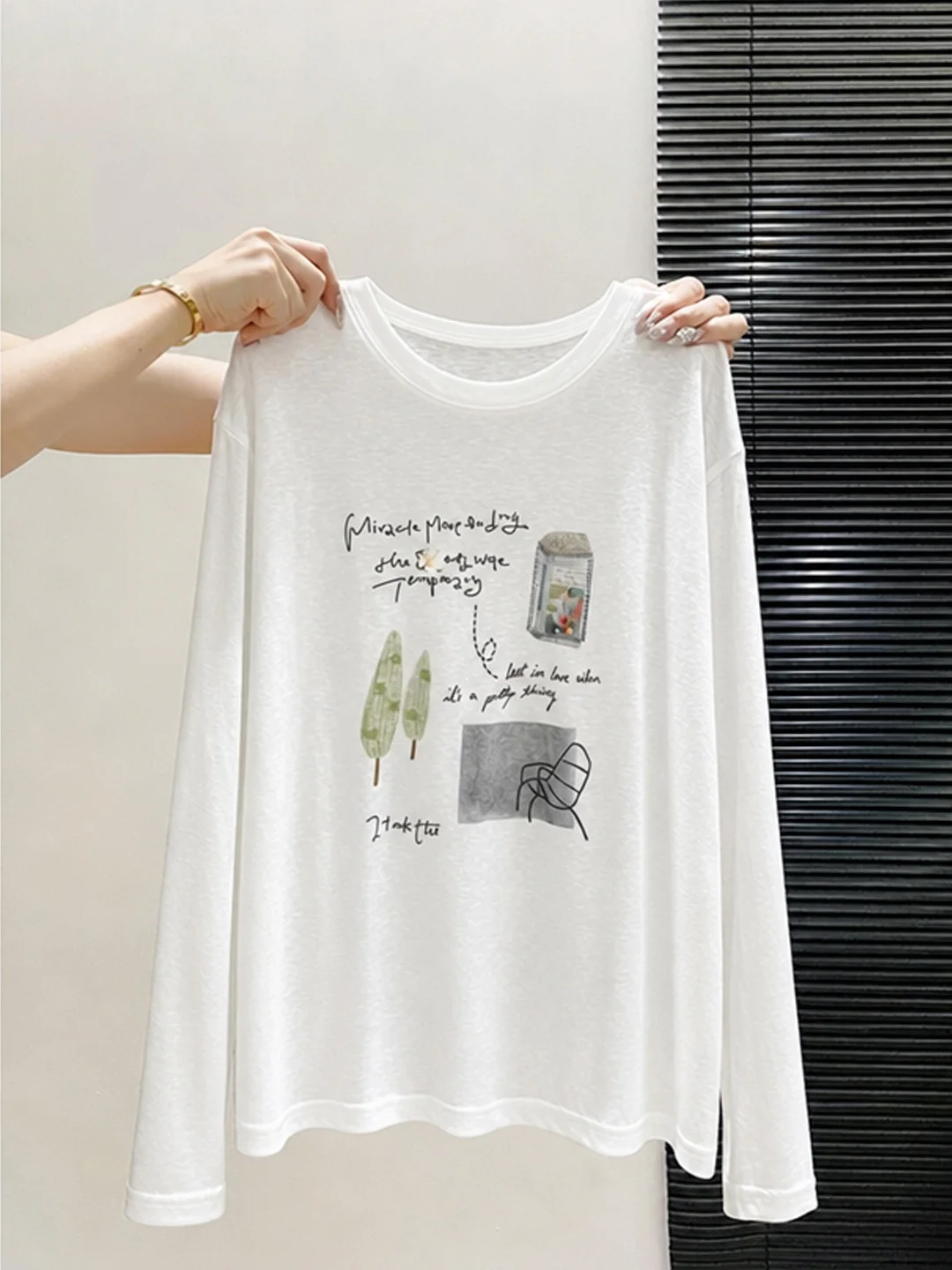 Korean Style Long Sleeve Snowflake Cotton T-Shirt Women's Summer Thin Loose Printed Top Breathable Sunshade Cover up