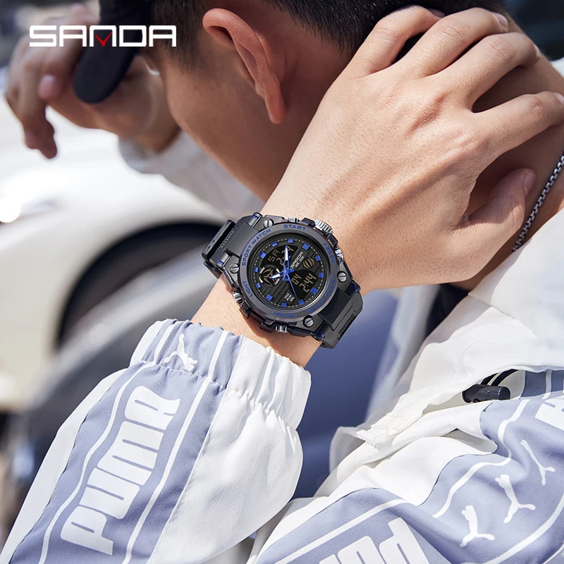 SANDA Youth Fashion Trend Digital Watch, Multi-Function Calendar, Luminous Dual Display, Waterproof, for Men and Women