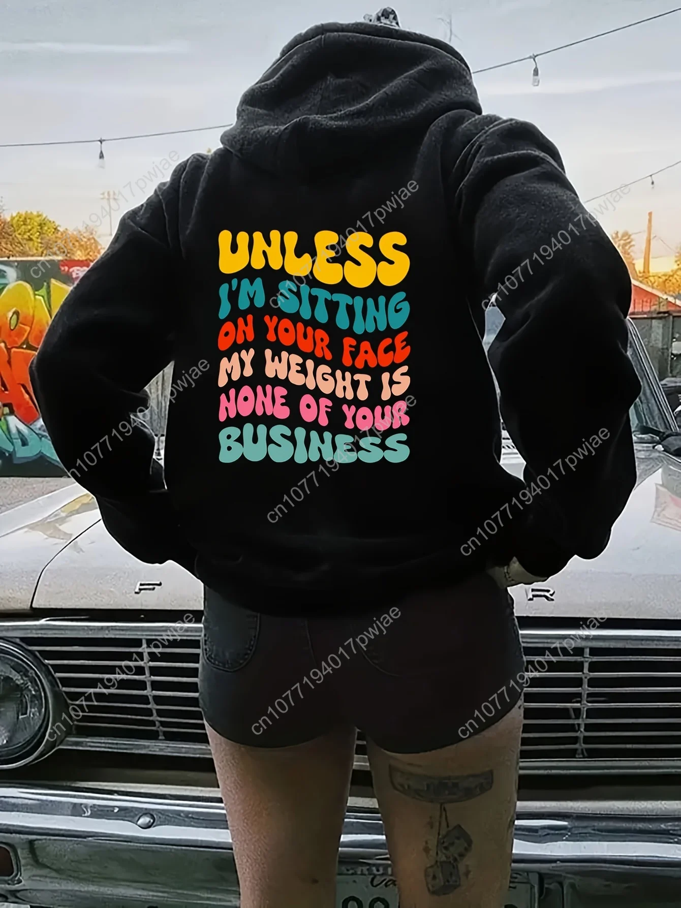 Bunter Kapuzenpullover mit Kordelzug in Übergröße mit buntem Buchstabendruck, lässiges Damen-Kapuzenpullover für den Winter und Herbst