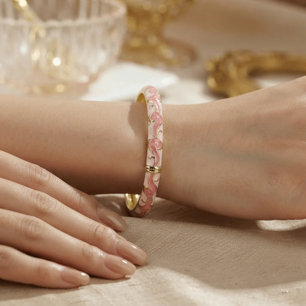 Colorful Glazed Enamel Cloud Bangle Lightweight Metal Exquisite Painting Ethnic Pattern Cuff Nickel Free Smooth Texture