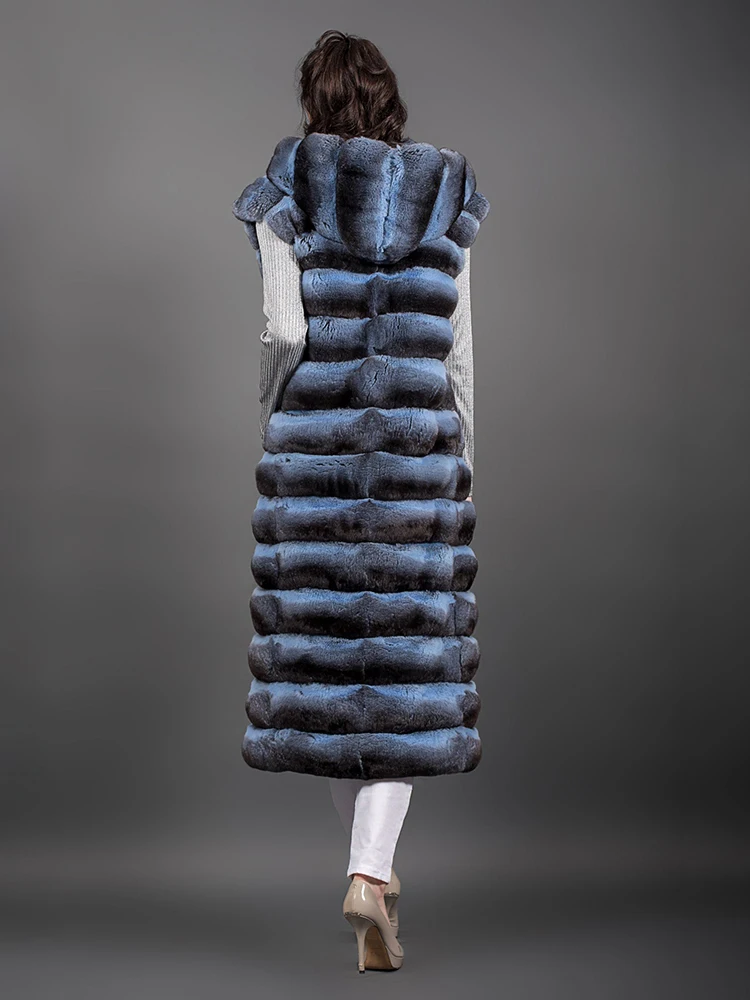 Rex Konijn Strip Genaaid Hooded Real Fur Vest Jas Vrouwen Herfst Winter Luxe Toevallige Mouwloze Echt Bont Tank Top Vrouwelijke