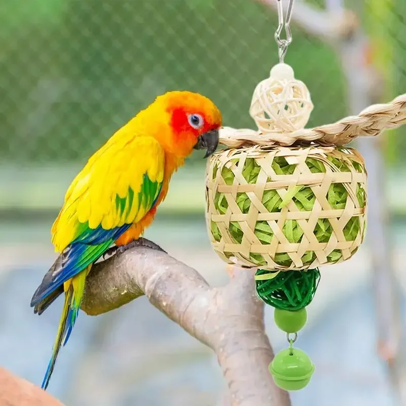 Parrot Toy Natural Corn Husk Parrot Shredder With Bell Bird Training Toys Animal Chew Toys For Small Medium Large Birds