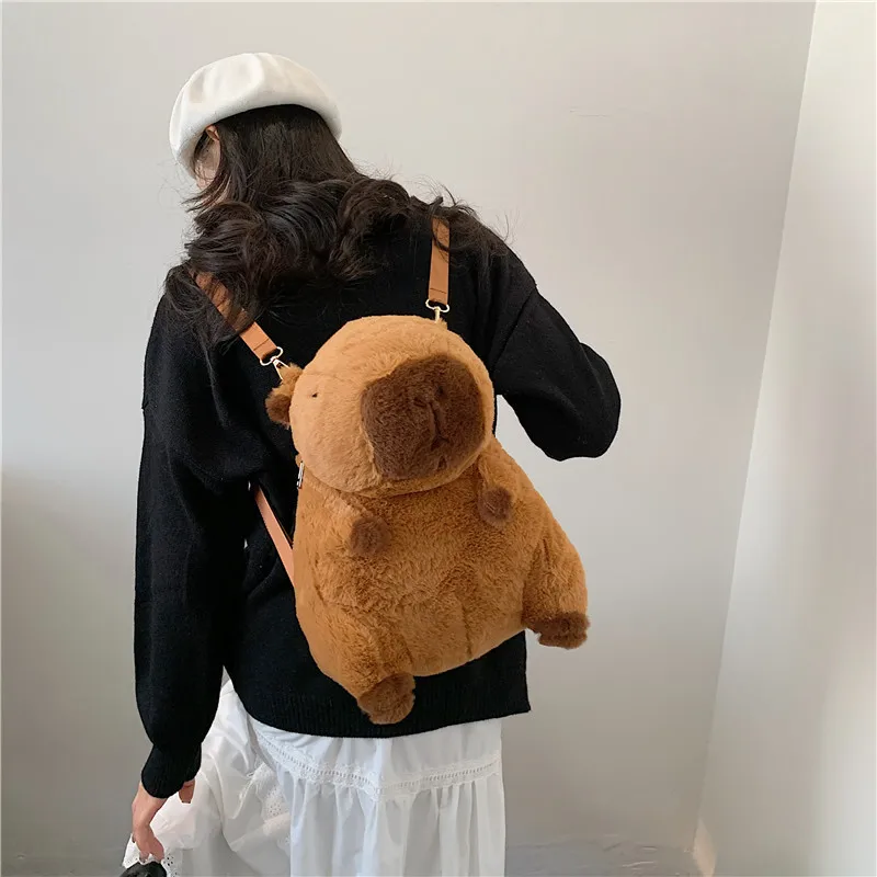 2024 New women cartoon Capibala doll backpack Water Guinea Pig plush shoulder bag girl crossbody bag