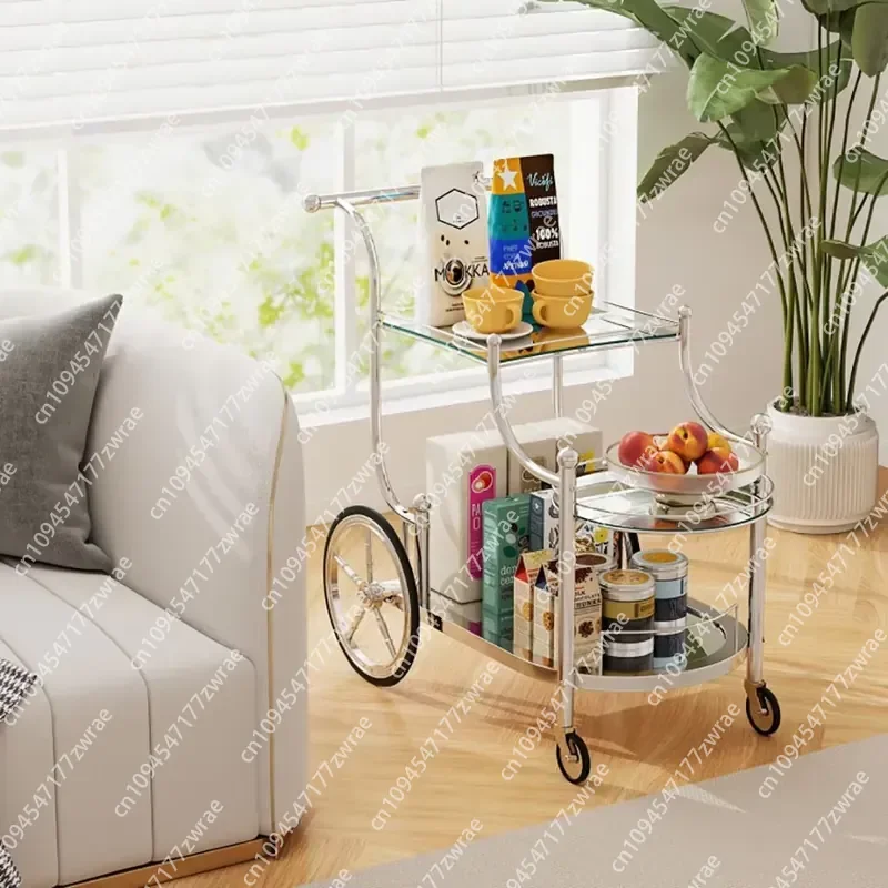 3-Tier Home Bar Serving Cart on Wheels with Mirrored Shelves Kitchen Islands & Carts