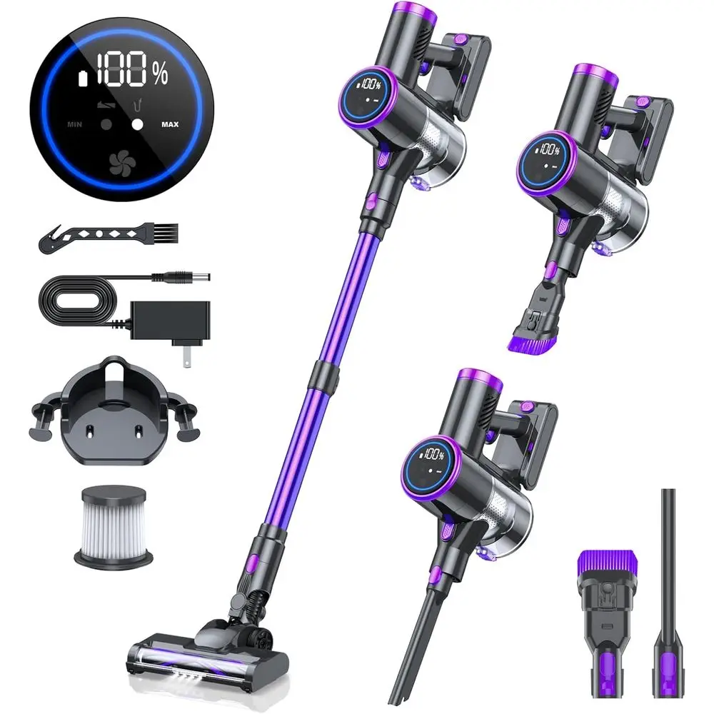 

Stick Vacuum with LED Display, 2 in 1 Lightweight Rechargeable Cordless Vacuum Cleaner for Hard Floor and Carpet