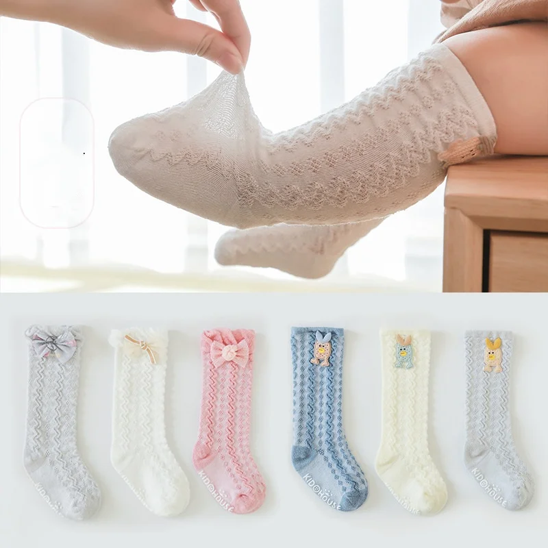 3Pairs/Set Spring Summer Baby Socks Cotton Breathable Mesh Long Socks for Child Girls Cute Non-slip Infant Toddler Floor Socks