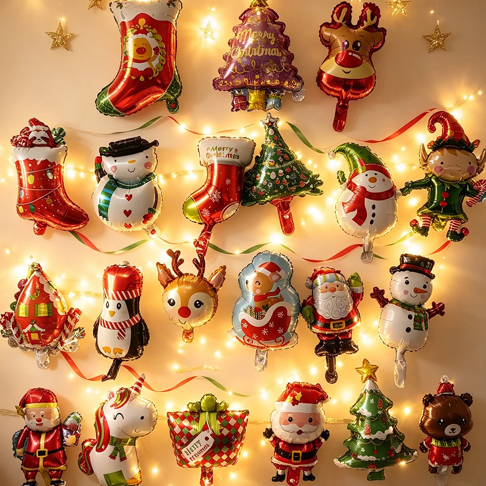 10/30/50pcs Mini ballons en feuille de Noël, Père Noël, Bonhomme de neige, Renne, Arbre de Noël, Boîte cadeau, Ballons de petite taille, Décorations de Noël et du Nouvel An