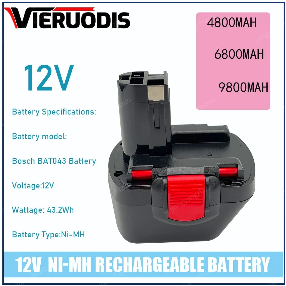 

For Bosch 12V Rechargeable Ni-MH Power Tool Battery 4800MAH 6800MAH 9800MAH BAT043 D70745 PSR12 GSB12 GSR12 BAT038 BAT045 BAT040