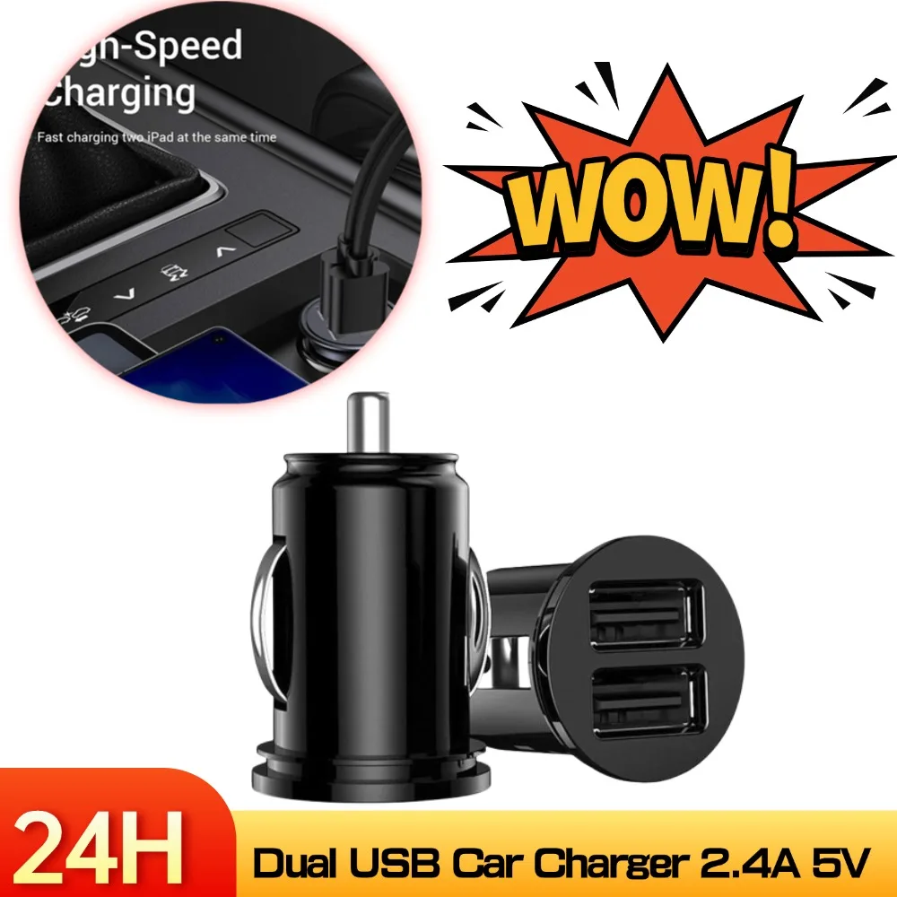 Cargador de coche USB Dual 2.4A 5V 2 puertos encendedor de cigarrillos adaptador de corriente USB cargador de teléfono de coche de carga rápida para todos los teléfonos inteligentes