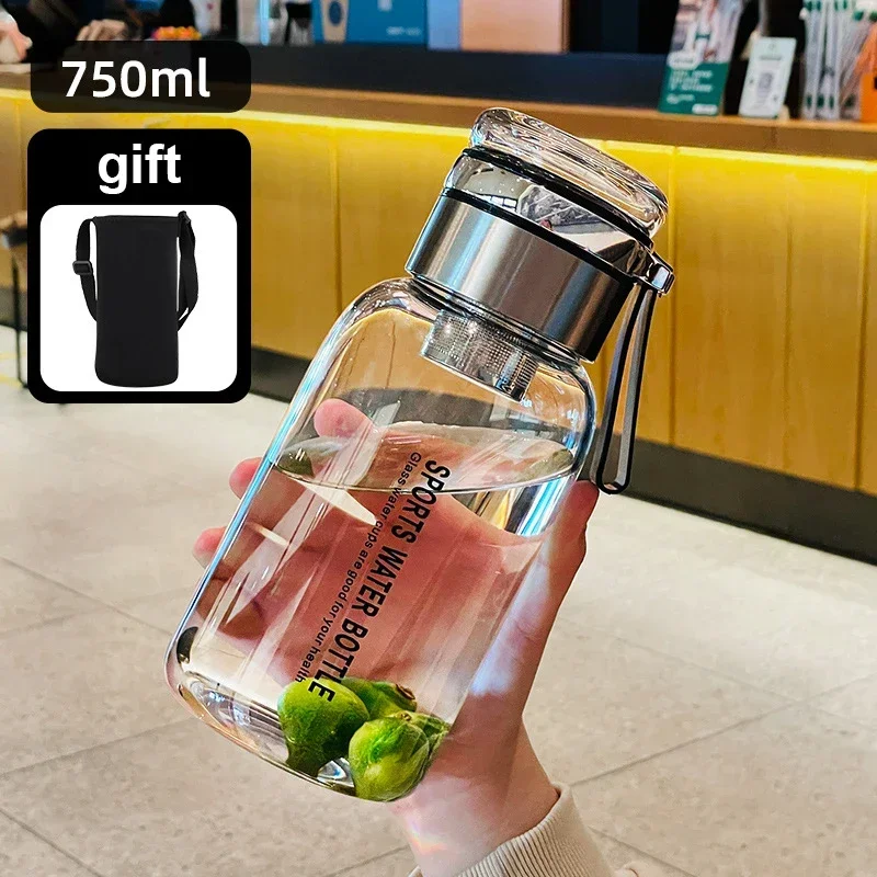 Large Capacity Glass Water Bottle Transparent Milk Juice Cup Outdoor Portable Leakproof Drink Tea Water Glass Bottle 750ml-2L