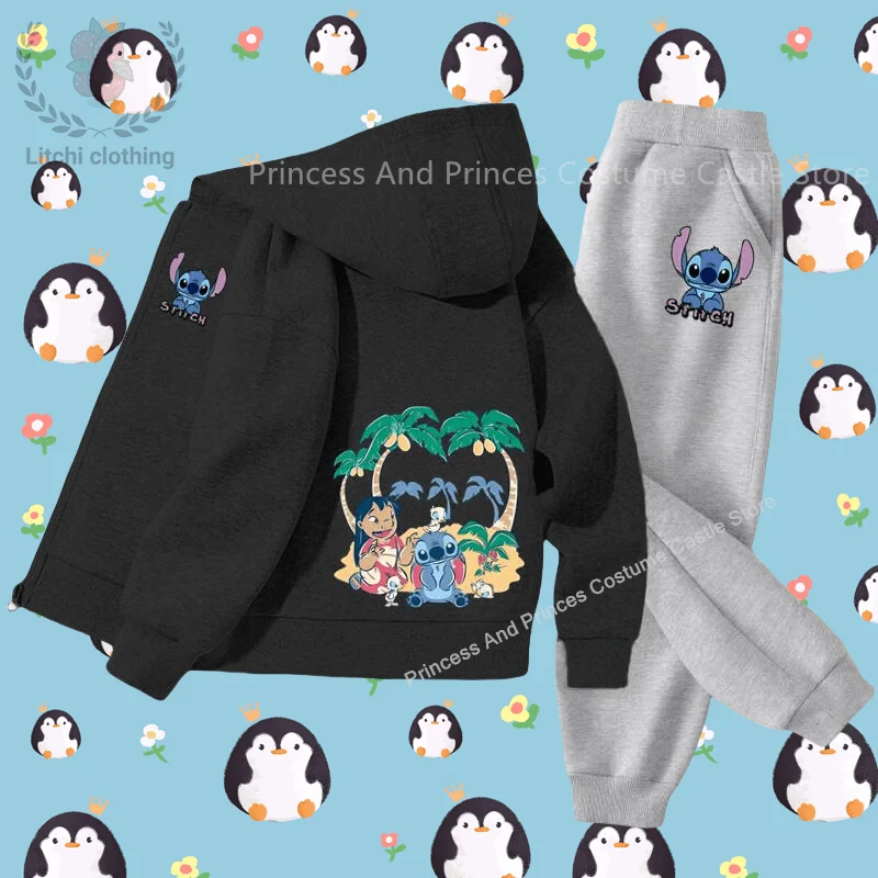 Zipper jacket set Stitch Disney Cartoon Jacket Boys Coats Children Clothing Woodstock Autumn Girls Clothes Cartoon Jeans Coat