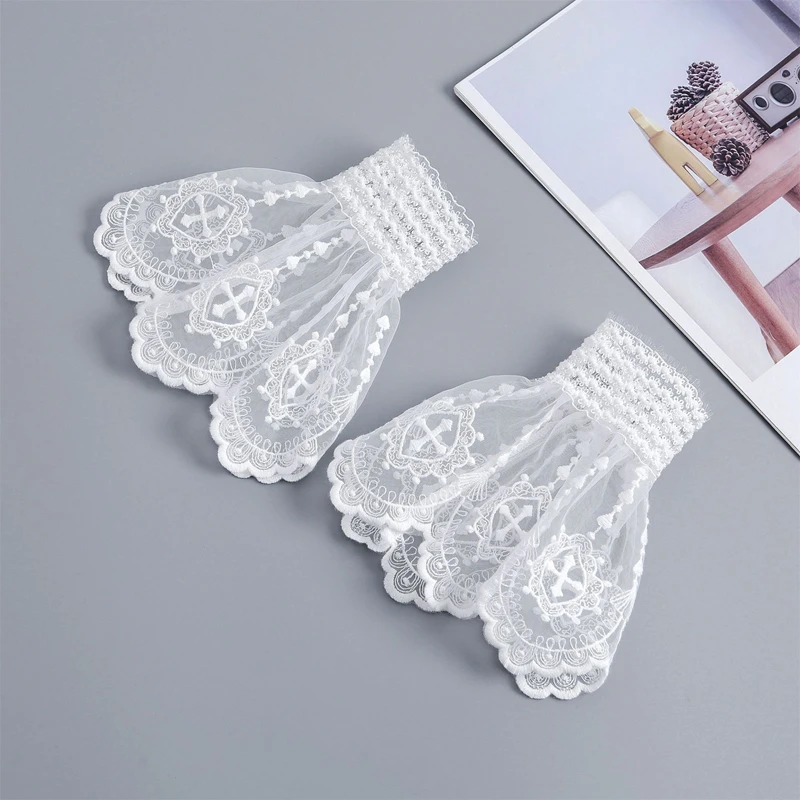 تفريغ الدانتيل المطرزة الأزهار الأكمام وهمية الأساور المرنة القابلة للإزالة سترة الأصفاد الزخرفية الملحقات