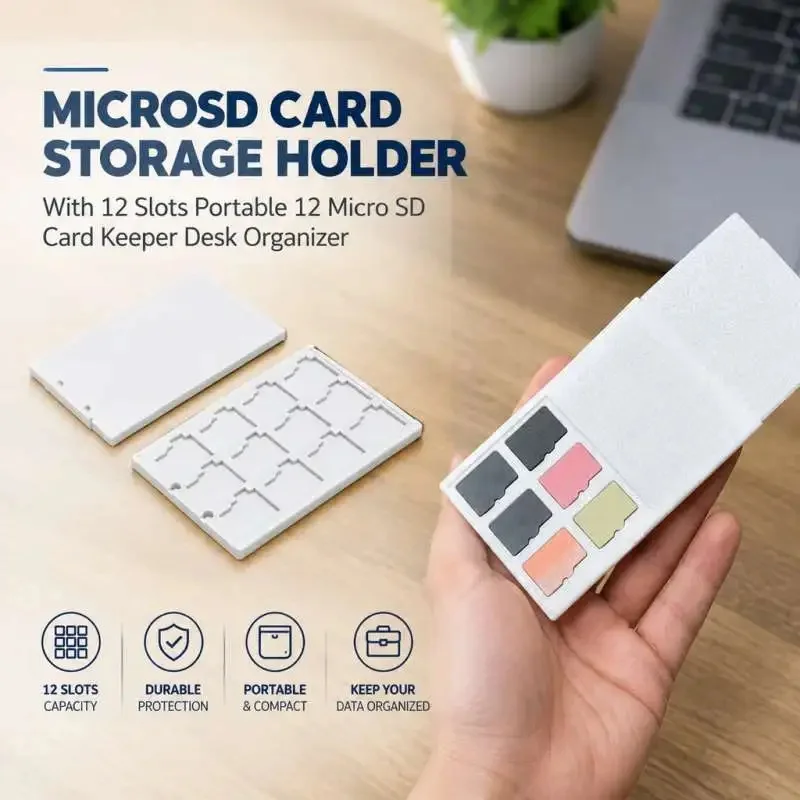 12 Slot MicroSD Card Holder Storage Case Holds 12 MicroSD Cards Memory Card Organizer Rack