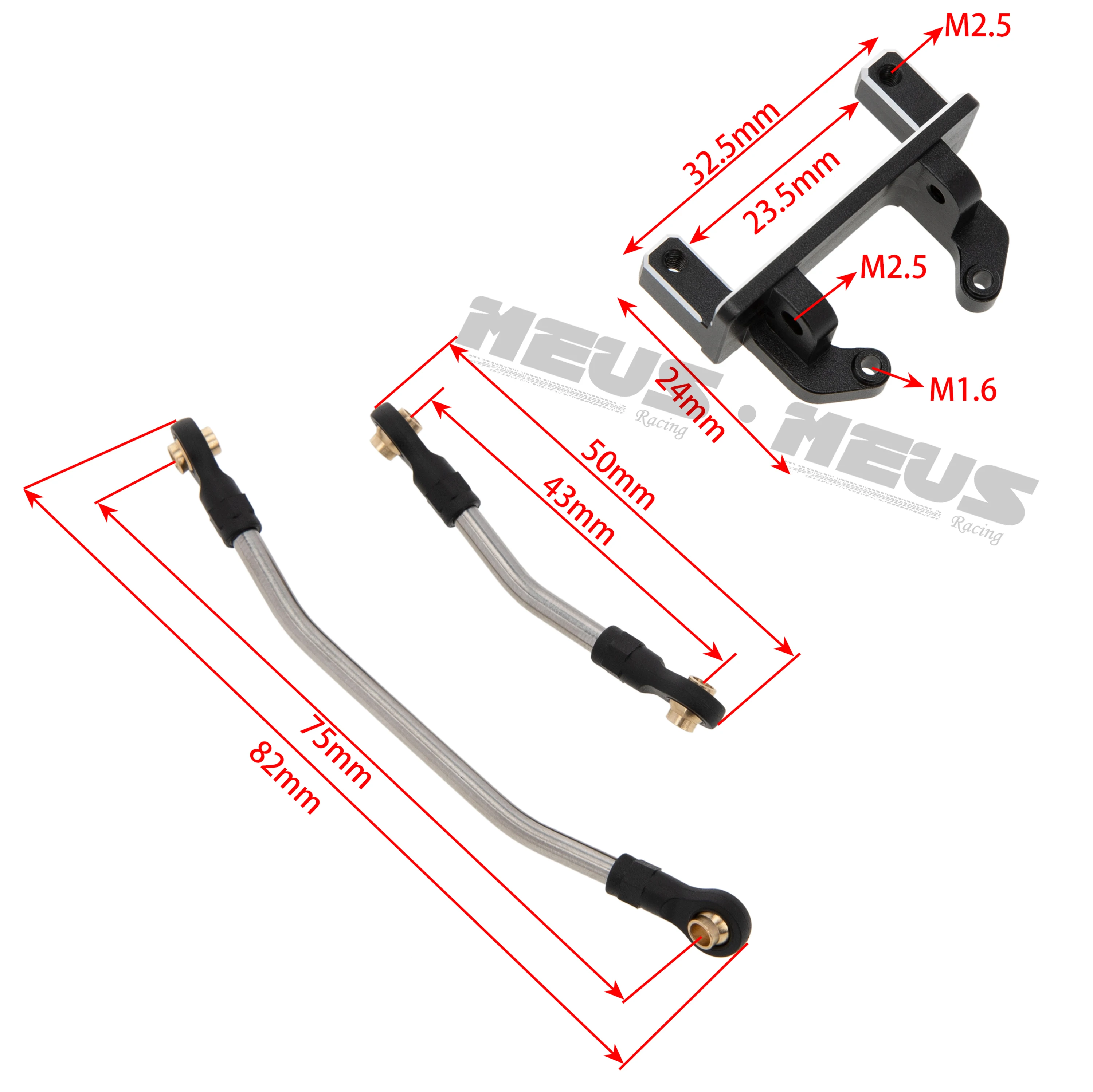 Meus Racing Aluminum Transverse Servo Mount Refit Upgrade Parts Stainless Steel Steering Links Set for 1/18 RC Crawler TRX4M