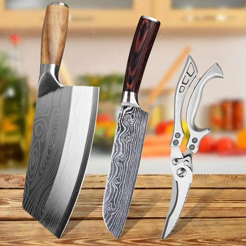 

WXCOO Stainless Steel Kitchen Chef Knife Professional Forged Boning Knife Kitchen Scissors Fish Meat Chopping Knife BBQ Cooking