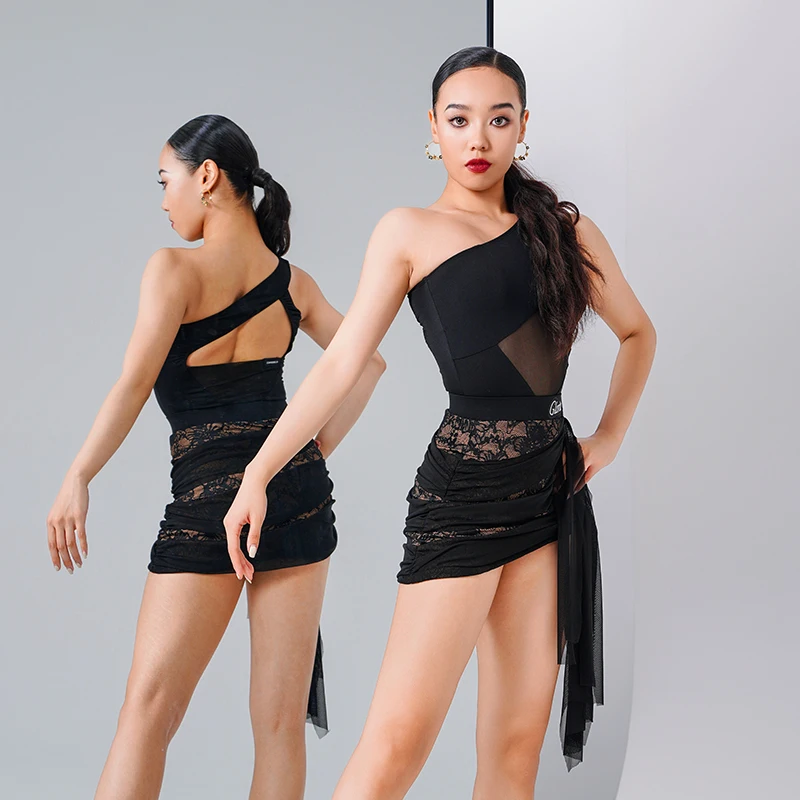 Neue Latin Dance Performance Outfit Frauen Off Schulter Ärmelloses Top + Sexy Spitze Kurzen Rock Set Tango Samba Rumba Praxis anzug