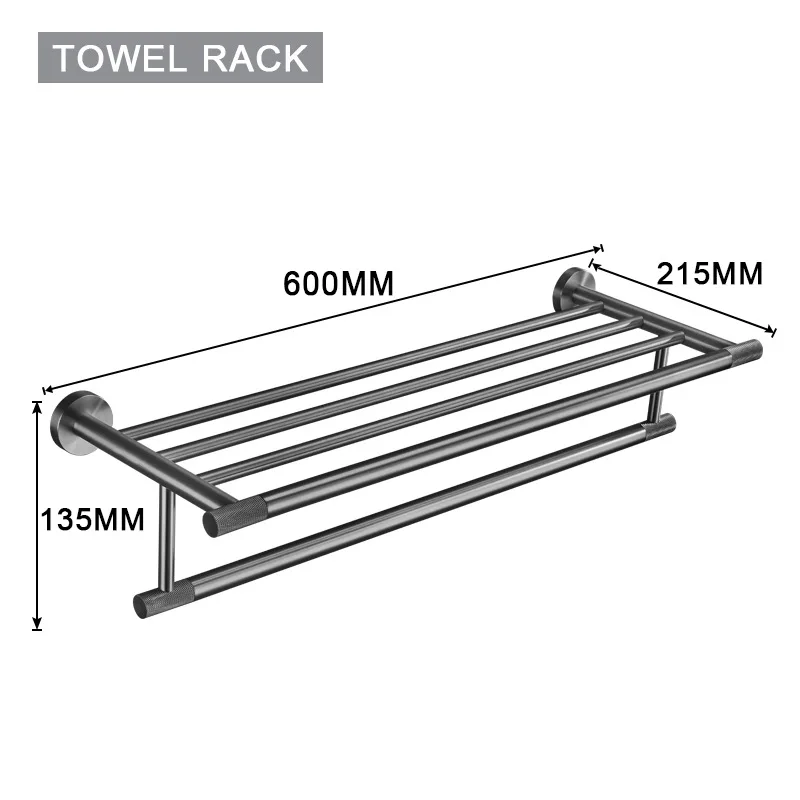

Gun Grey Brass Knurled Bath Towel Rack Double Towel Bar Paper Towel Rack Single Garment Hook Toilet
