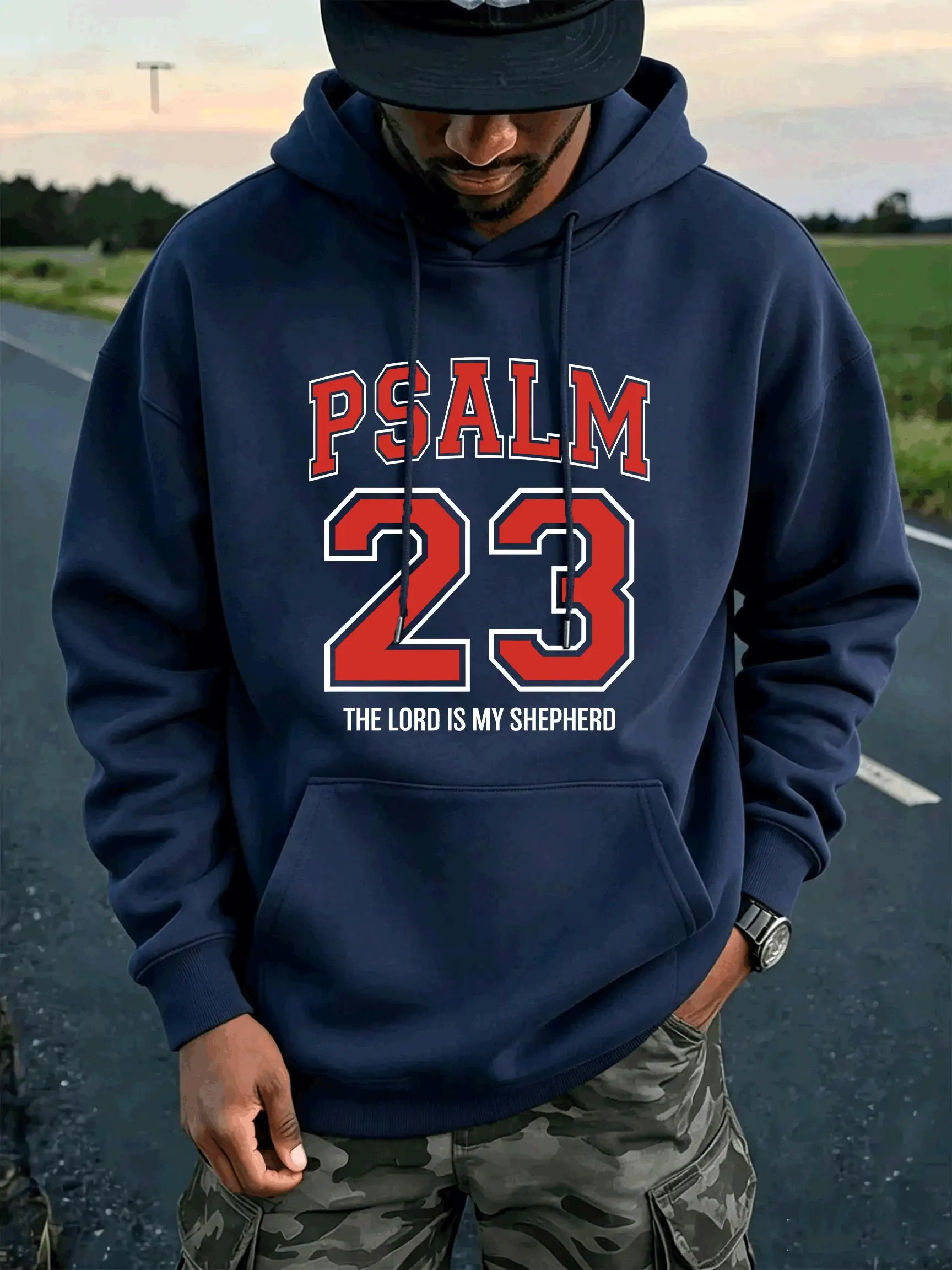 Psalm Number 23 Is My Shepherd Printing Men'S Hoodie Autumn Pocket Streetwear Comfortable Fleece Pullover All-Match Loose Hoody