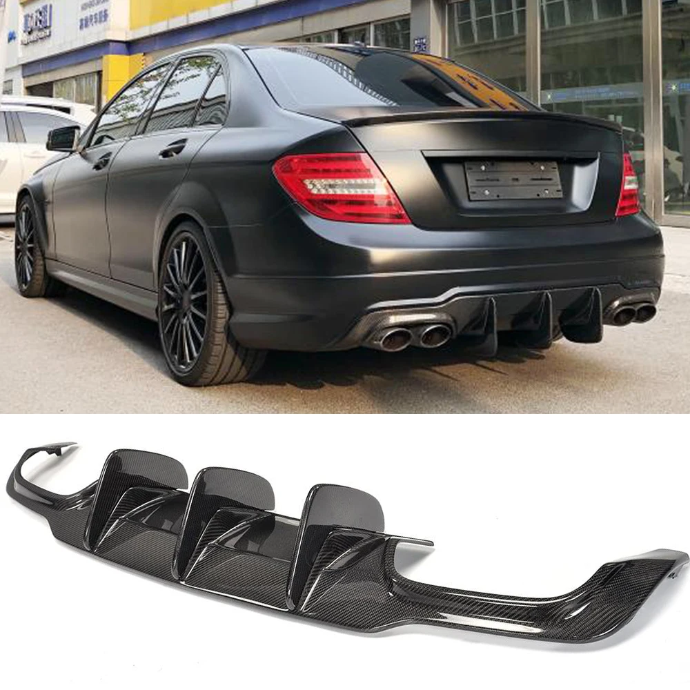 Rear Bumper Diffuser Lip Spoiler for Mercedes-Benz C-Class W204 C63 AMG C300 Sport Sedan Coupe 2008 - 2014 Carbon Fiber / FRP