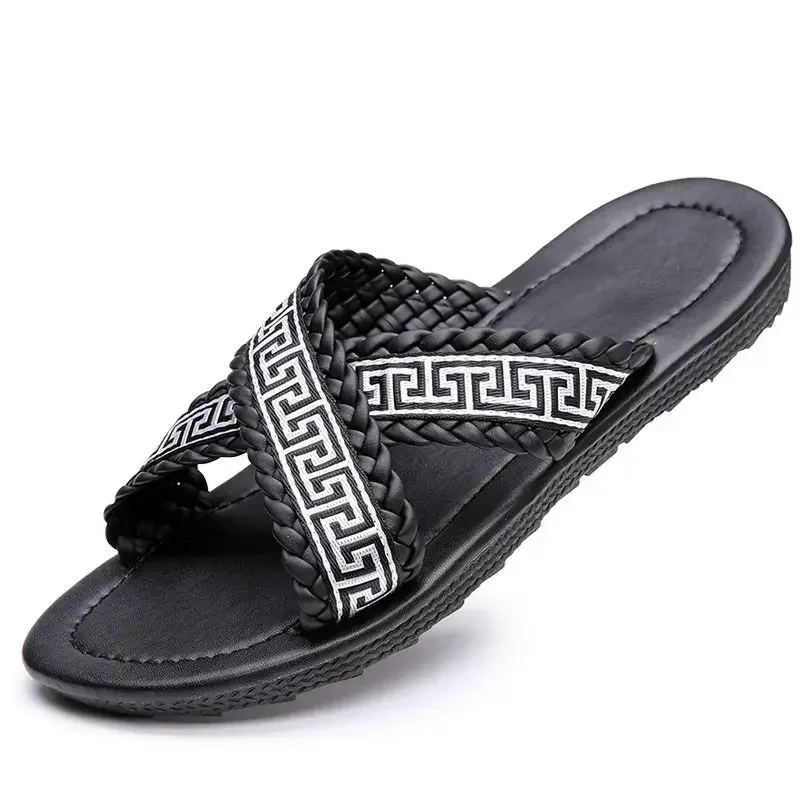 New Designer Brand Summer Men Slide Fashion Slip-on Beach Slippers Man Striped Sandals Design Outside Shoes Latex Flip Flops