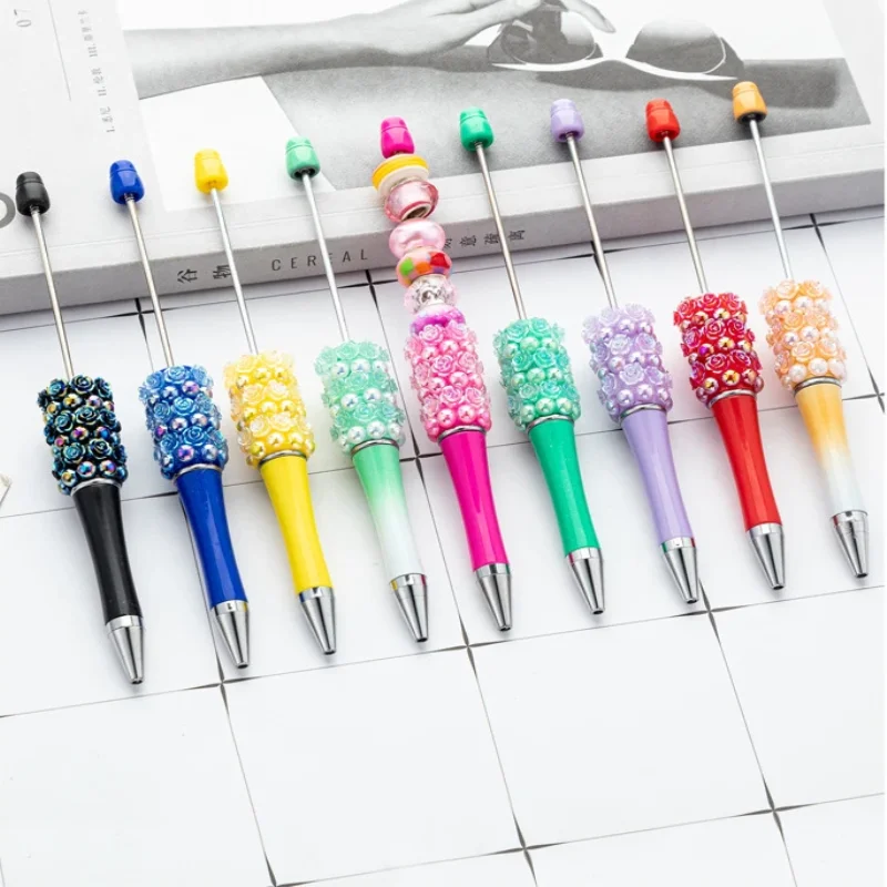 20 Pcs Flower Beaded Pen DIY Diamond-encrusted Beadable Pen Diamond Beadable Pens, For Business Office School Wedding Stationery