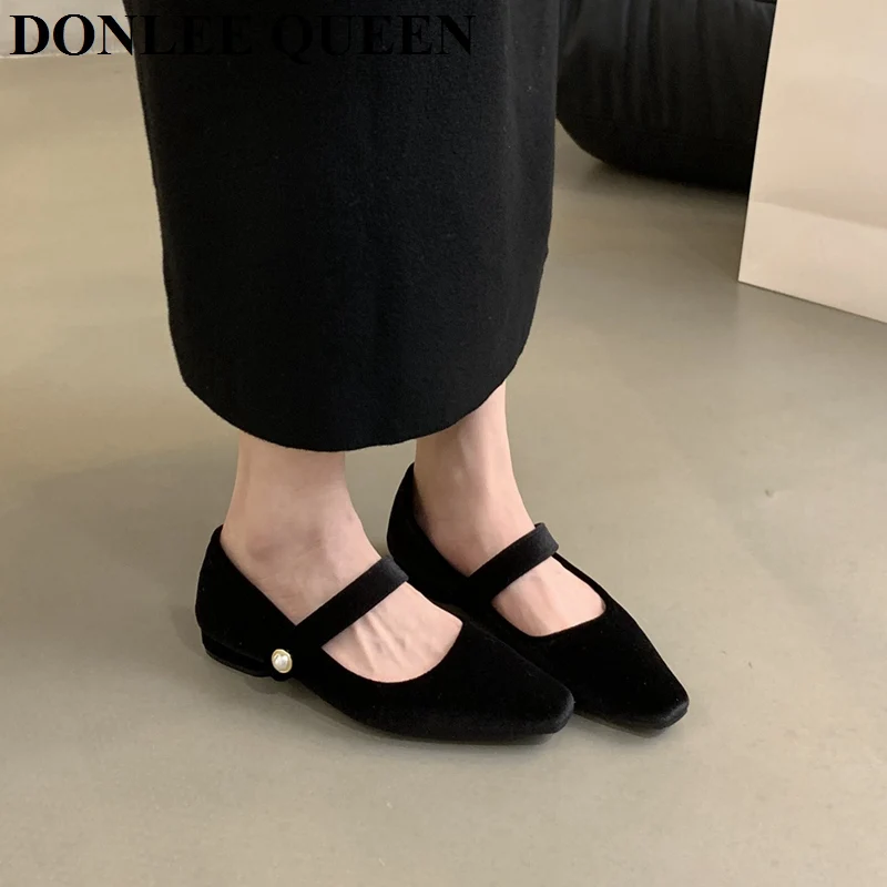 French Elegant Women Flats Shoes 2023 Autumn Fairy Style Ballerina Flat Heel Flock Mary Jane Shoes New Brand Ballet Dress Loafer