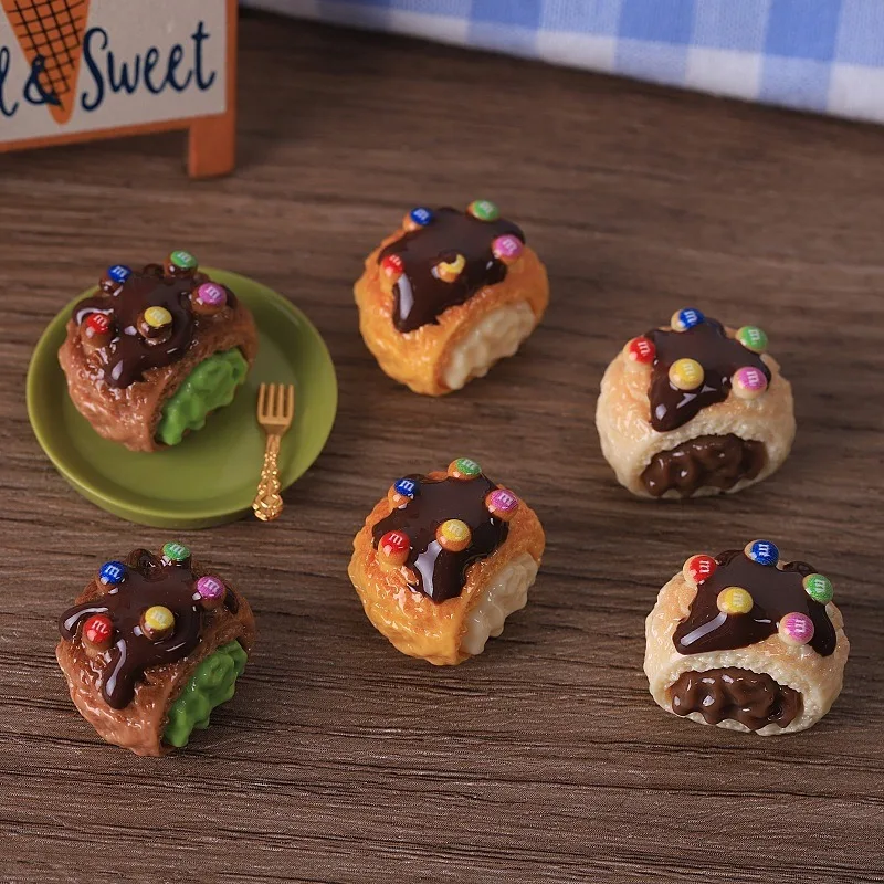 

6pcs Fun Colorful Bean Cream Bread Dollhouse Reproductive Food Toys DIY Resin Ornaments