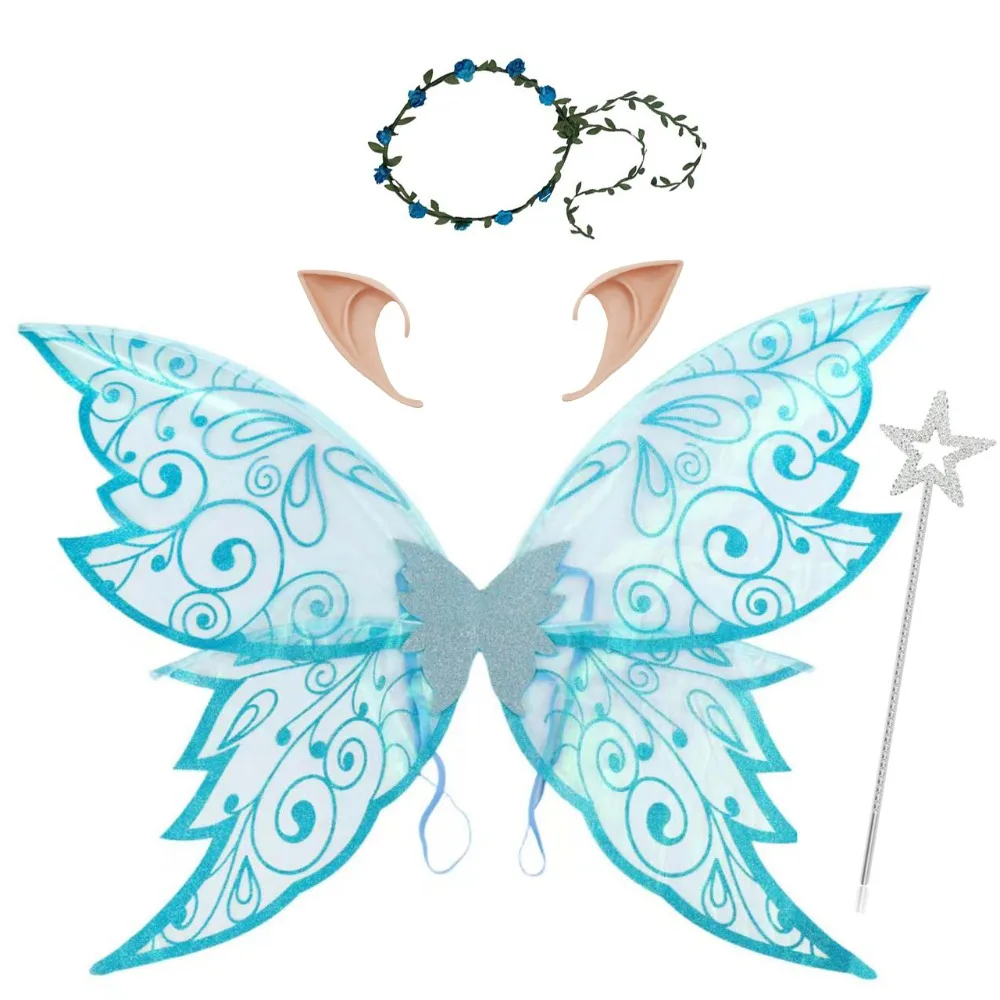 

Fancy Butterfly Fairy Elf Wings Dress Up Back Decoration Halloween Cosplay Party Props Sparkling Fairy Wand Costume Wings