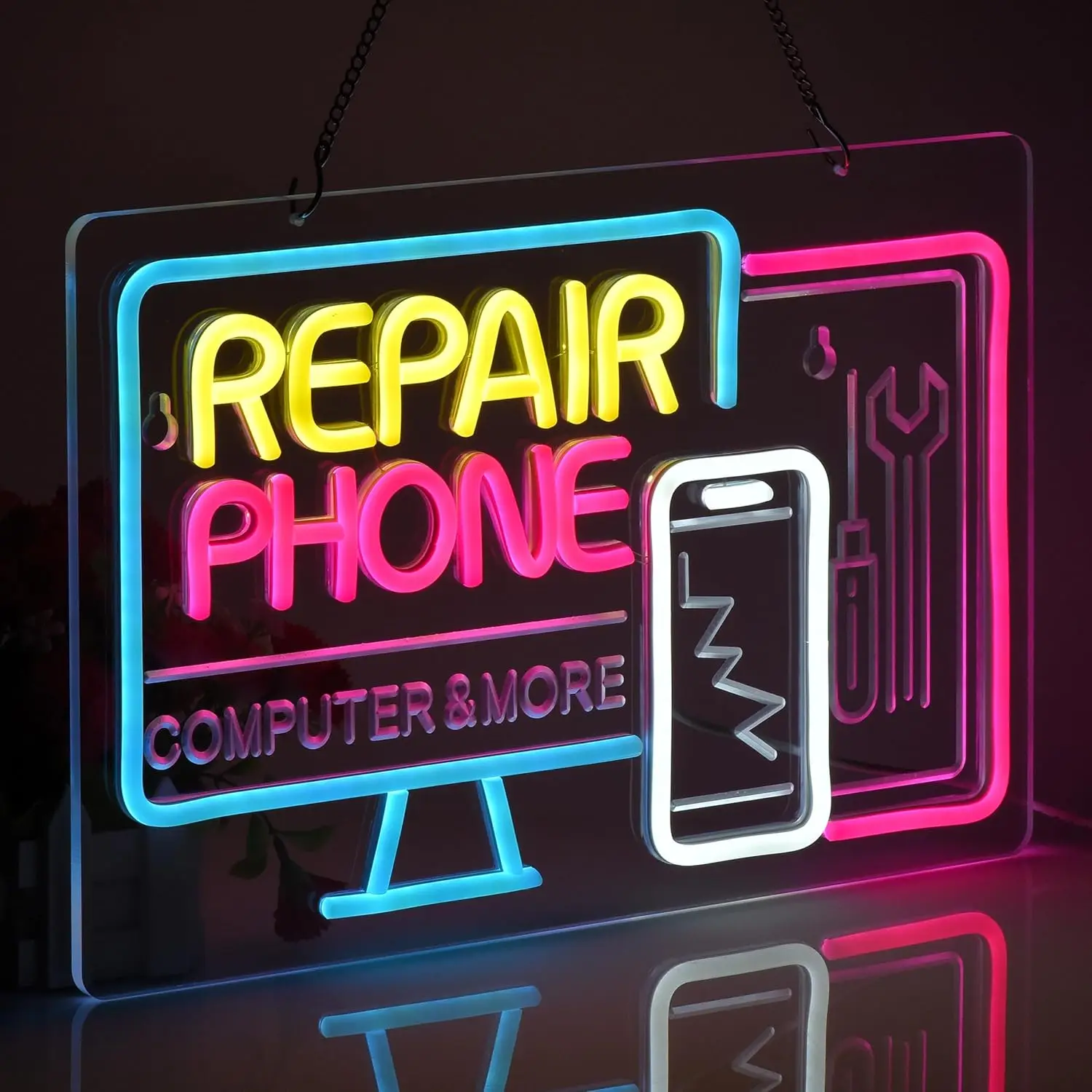 Phone Repair Neon Sign USB Powered LED Neon Light for Business Cellphone Tablet Laptop Desktop Computer Repair Shop Wall Decor