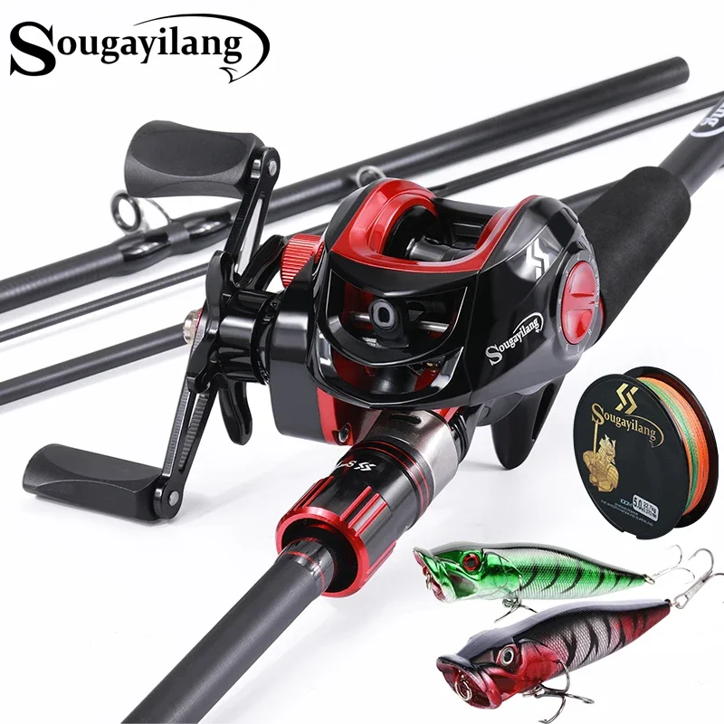 Sougayilang Fishing Rod Reel Combo 1.8~2.1m Carbon Fiber Casting Rod and Baitcasting Reel with Fishing Line Lure for Bass Trout