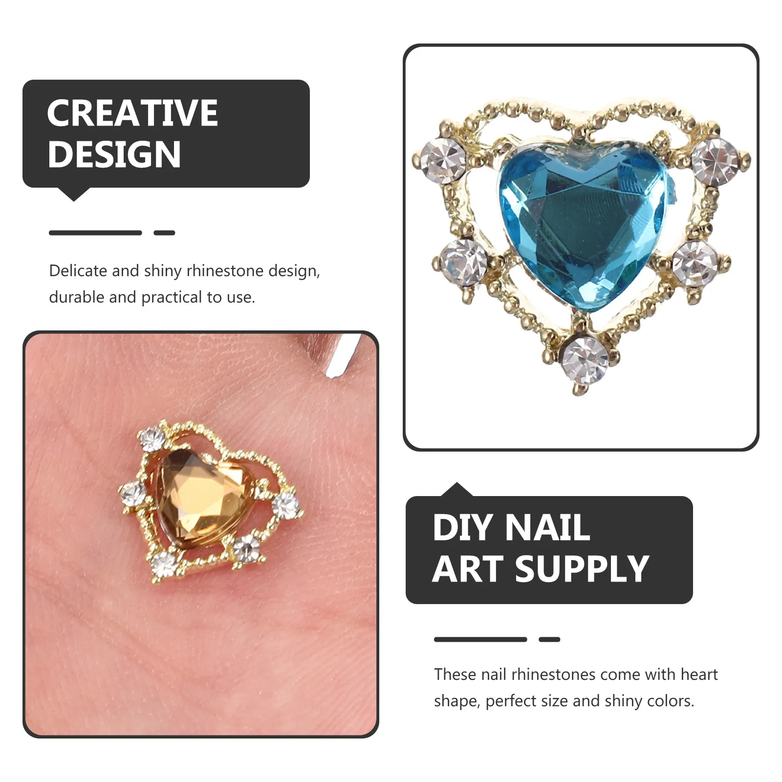 10 Uds. de diamantes de imitación multicolor para uñas, forma de corazón, accesorios brillantes para decoración de uñas, joyería para manicura, accesorios para manicura