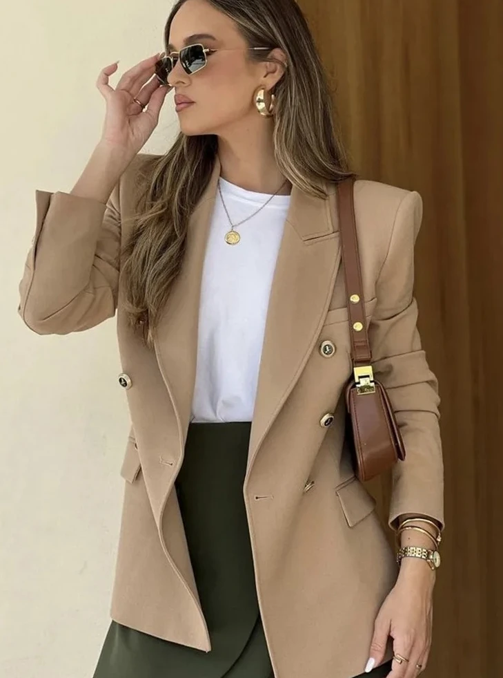 

Новый женский двубортный костюм с клапаном и карманами, приталенный пиджак с длинными рукавами, профессиональный универсальный пиджак