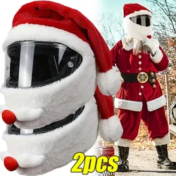 2pcs Santa Claus Helmet Cover Plush Christmas Hat for Motorcycle Helmet Happy New Year Party Supplies Xmas Cosplay Accessoories