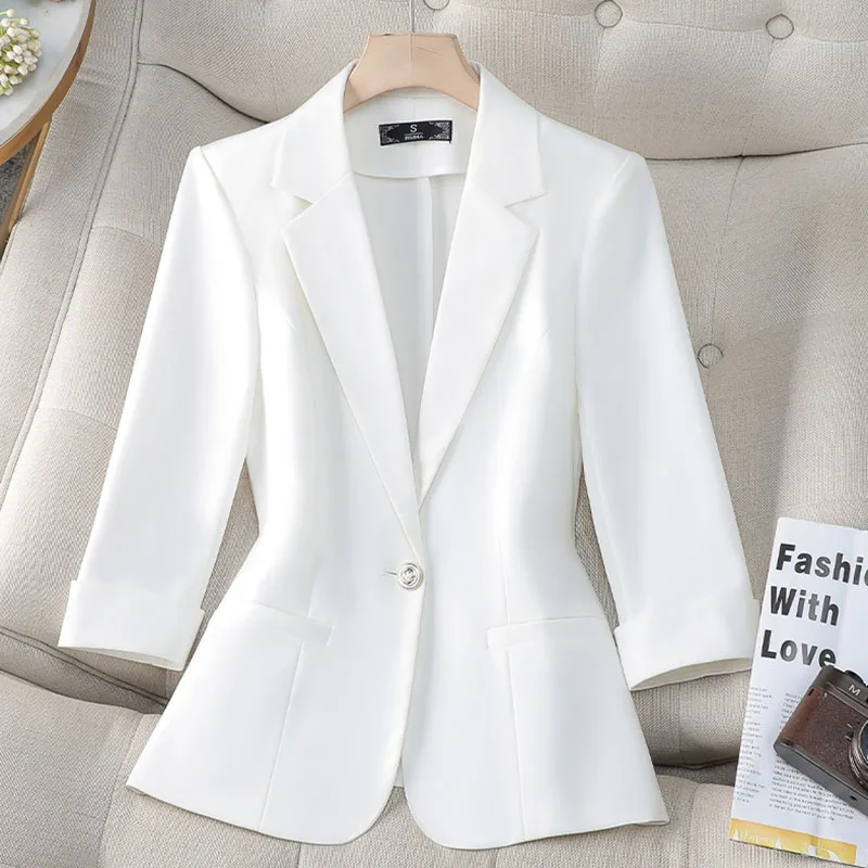 Blazer feminino casaco 2025 primavera verão coreano senhoras terno de escritório jaqueta de manga média terno profissional feminino topos outerwear