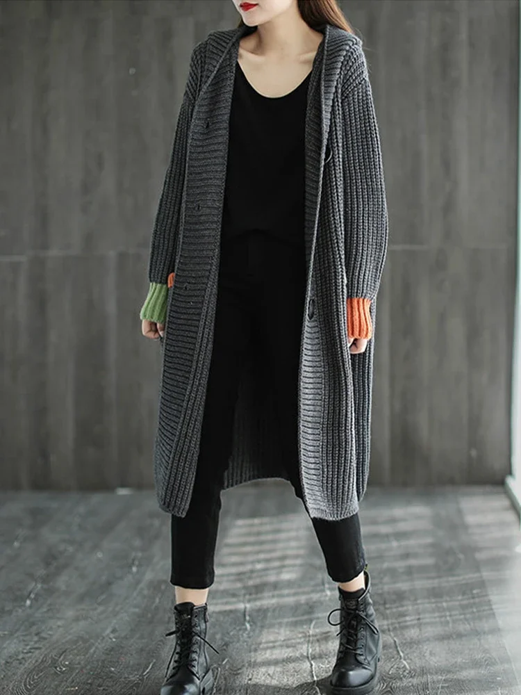 Max LuLu Winter Females Fashion Long Knitwear Womens Classic Hooded Cardigans Ladies Loose Casual Luxury Warm Harajuku Sweaters