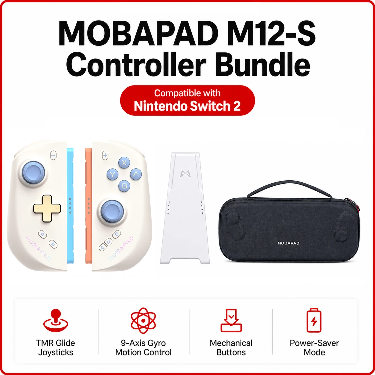 MOBAPAD M12-S gamecontroller voor Nintendo Switch 2 met mechanische knoppen, 9-assige gyro-bewegingsbesturing, energiebesparende modus joypad
