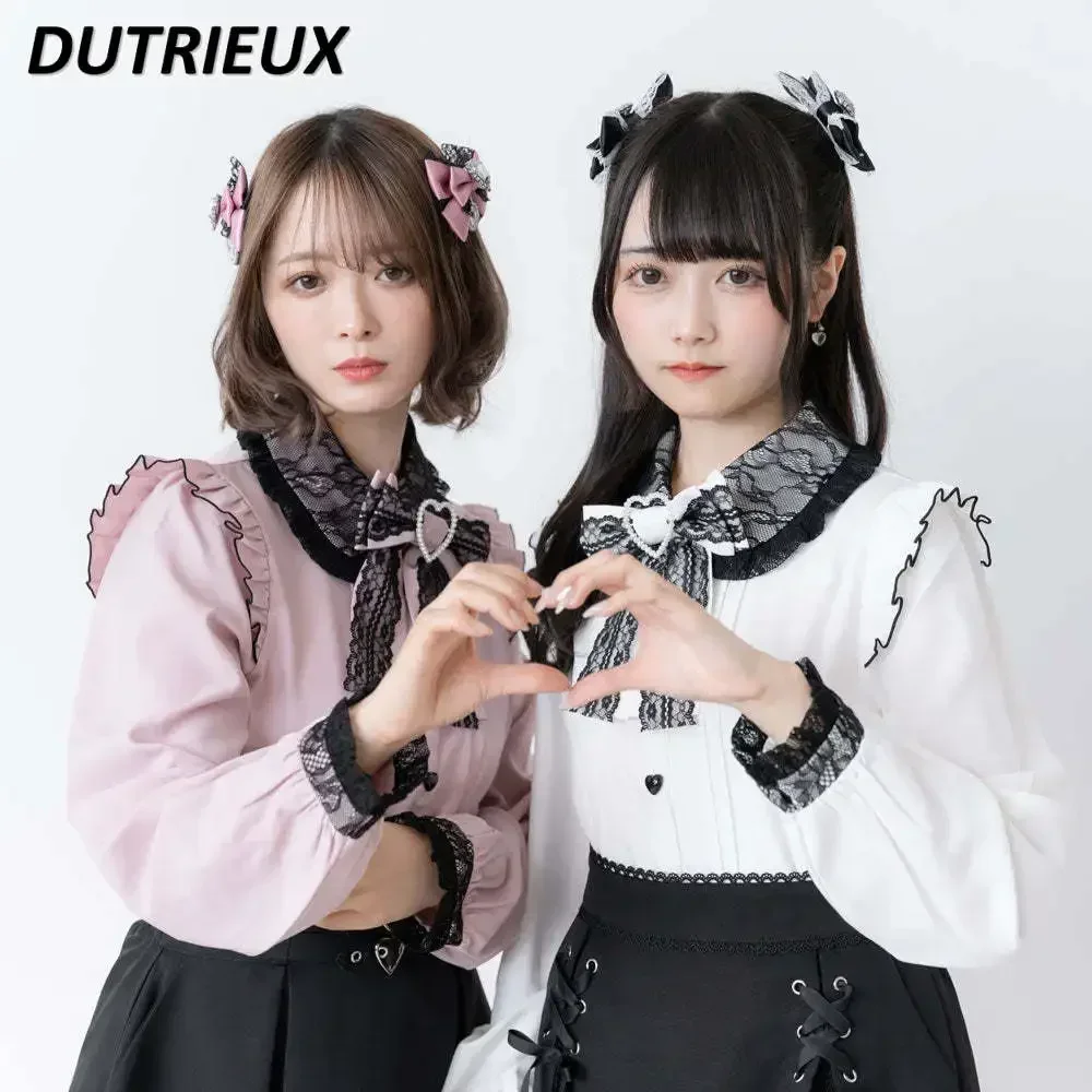 Spring Autumn New Fashion Japanese Style All-Matching Shirt Sweet Cute Student Long Sleeve Blouse Bow Princess Womens Tops