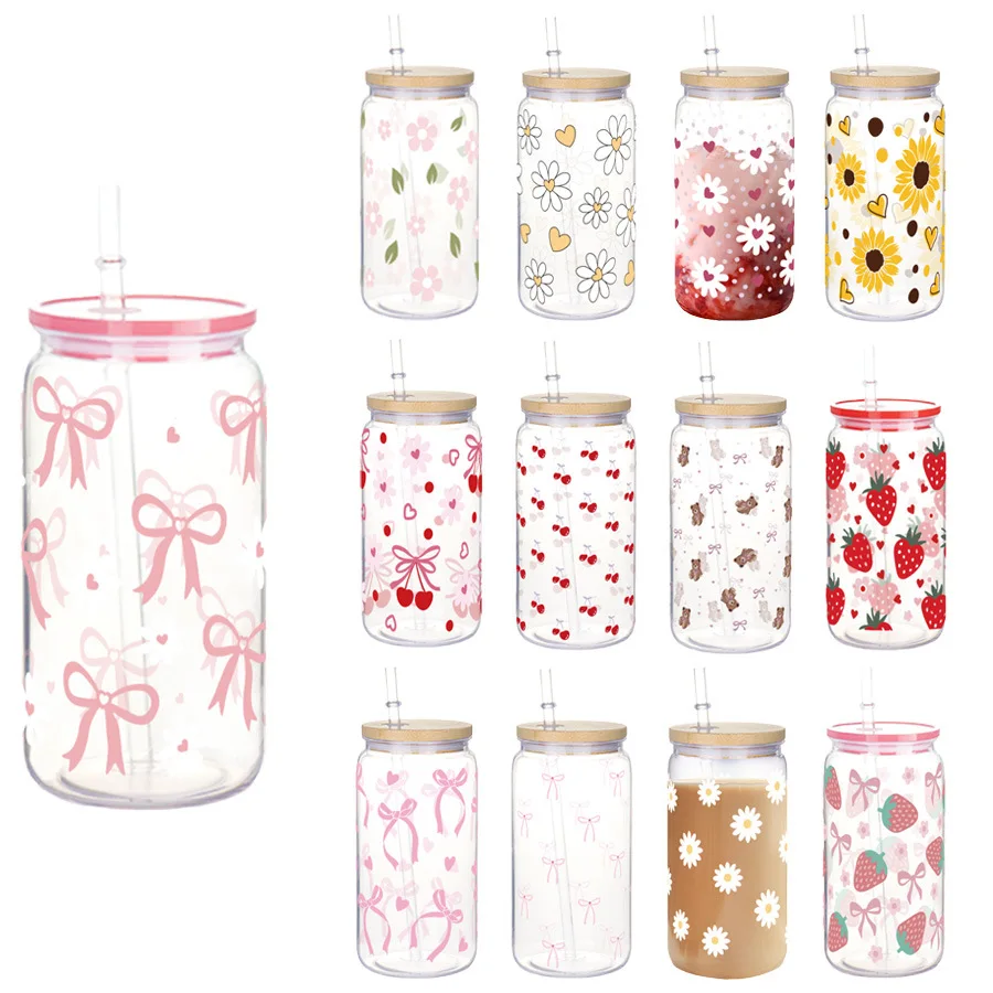 Taza de plástico con lazo bonito de 16oz con tapa, botella de agua con patrón de grafiti de cereza para cocina, tazas de café con pajita, tazas de jugo y bebidas ﻿